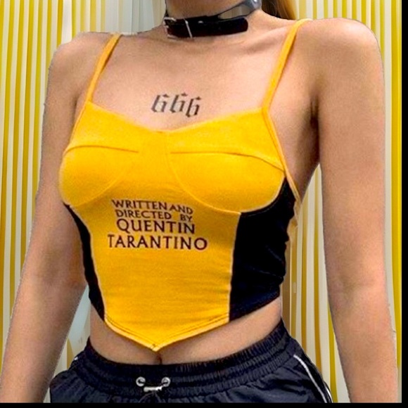 WRITTEN & DIRECTED BY QUENTIN TARANTINO Spaghetti Straps Tank Camisole Crop Top - Picture 6 of 11